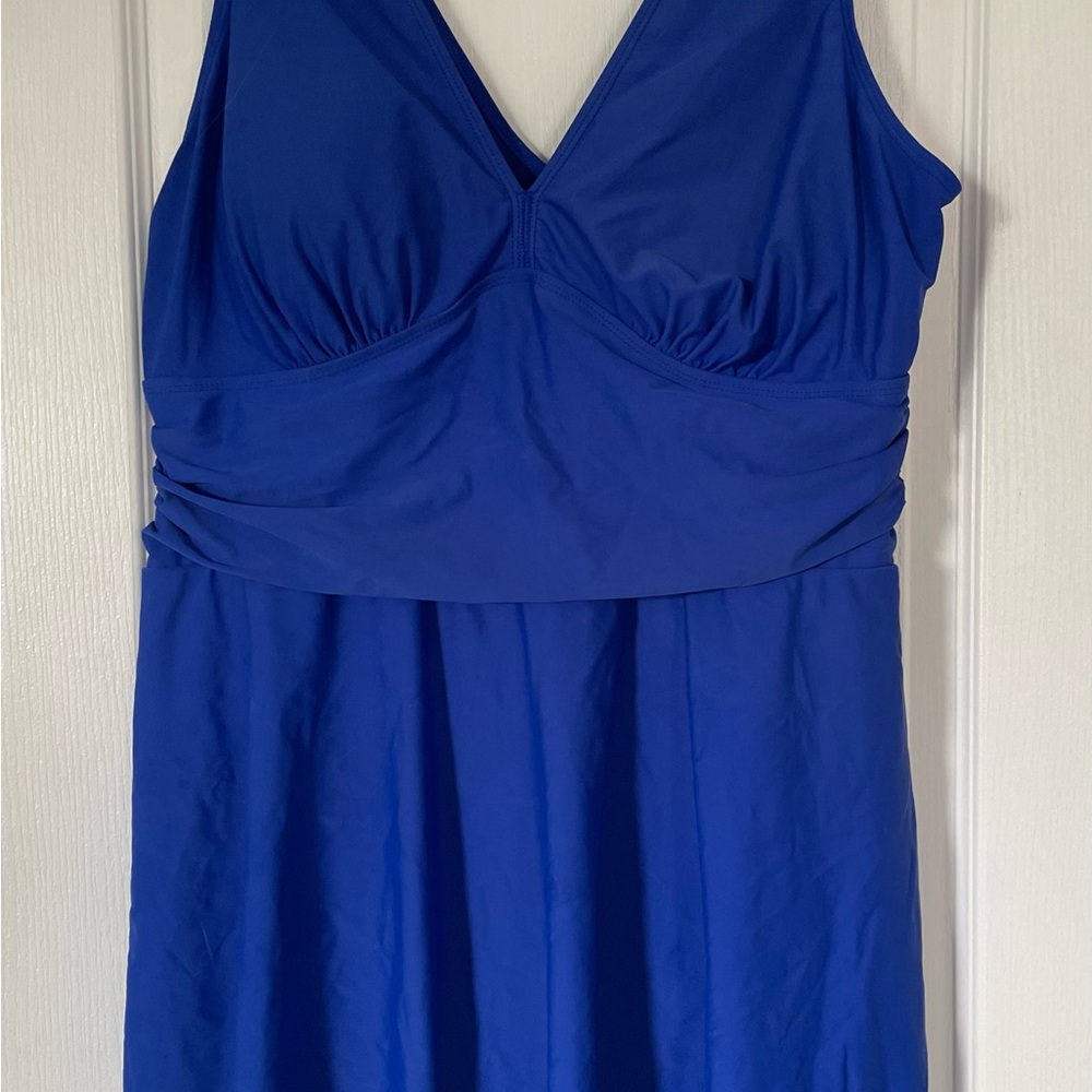 Torrid Blue Wireless Women's One Piece Asymmetrical Swim Dress with brief